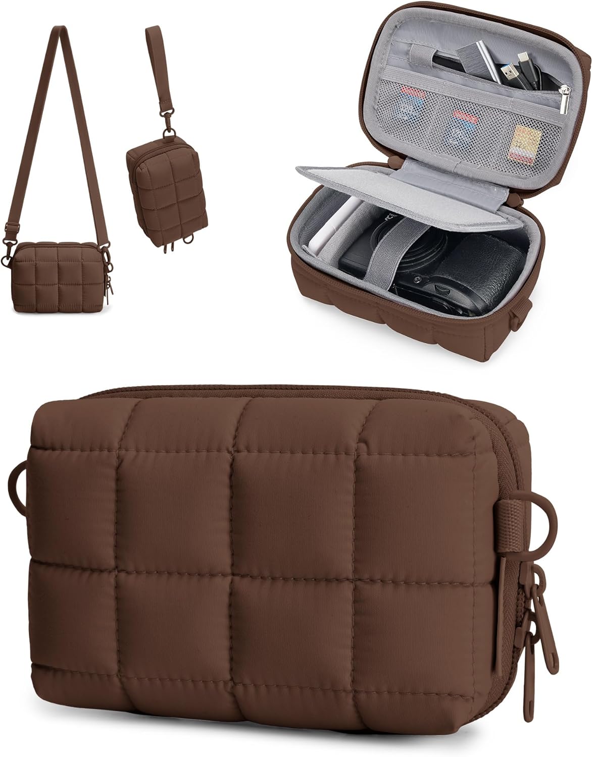 BAGSMART Small Puffy Digital Camera Case, Water-repellent, Coffee Brown