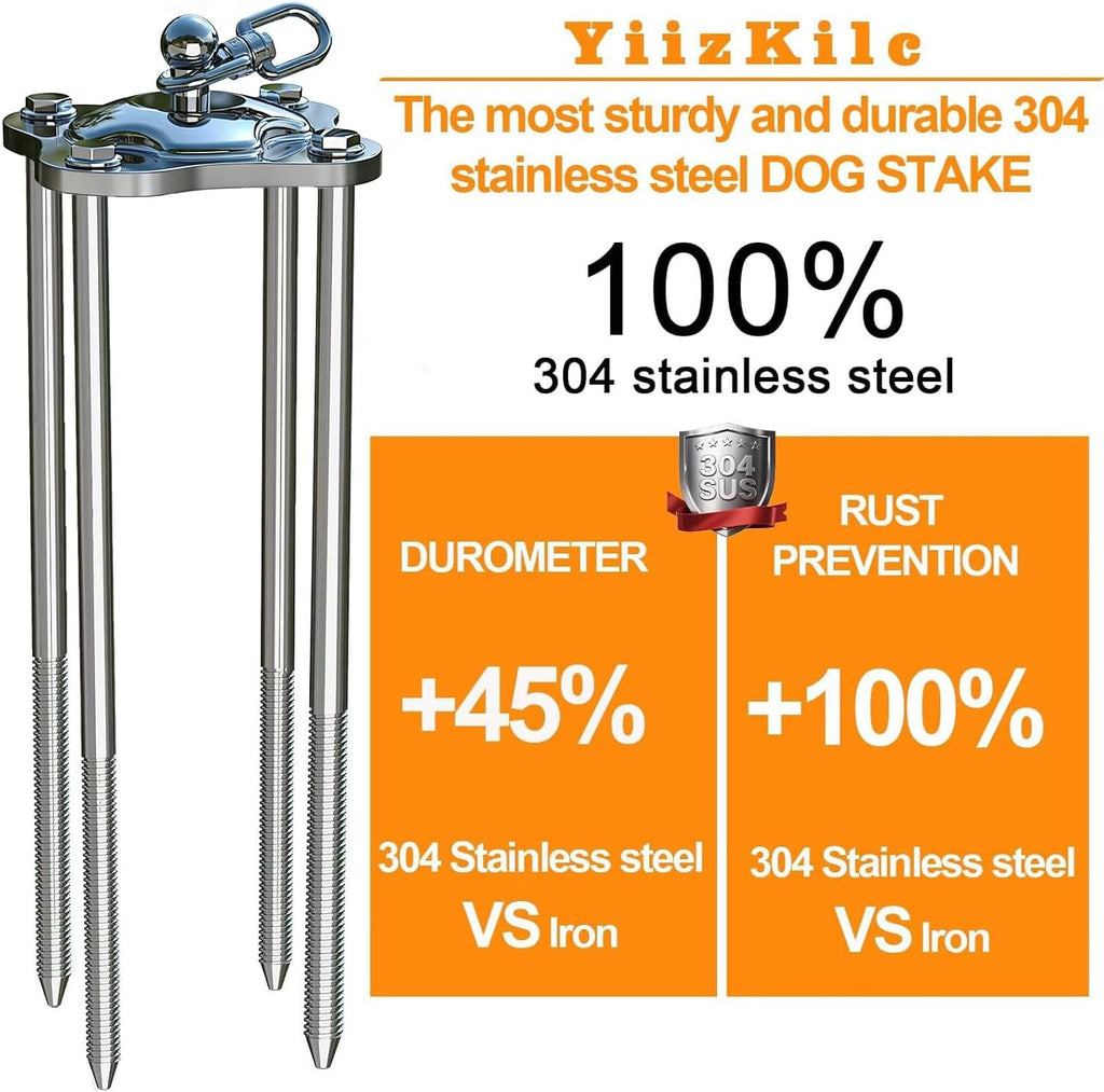 Dog Tie Out Cable and Stake, 30FT Heavy Duty Cables for Outside, 360°Swivel No Tangle Dog Runner for Yard, Up to 150 lbs, Ideal for Outdoor Camping