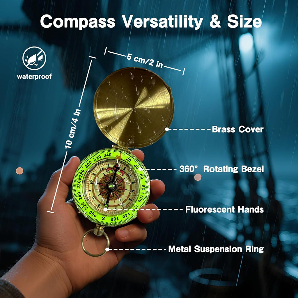 Retro Pirate Telescope Zoomable 25x30 Spyglass Portable Collapsible Handheld Telescope Vintage Monocular for Kids & Survival Gear Compass Pocket Military Compass for Camping Boating