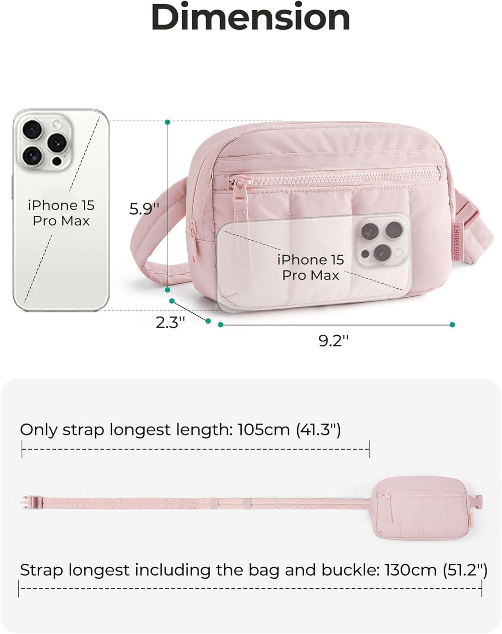 BAGSMART Fanny Packs for Women Cross Body, Quilted Puffy Belt Bag with Pockets, Fashion Waist Packs for Traveling Hiking,Red