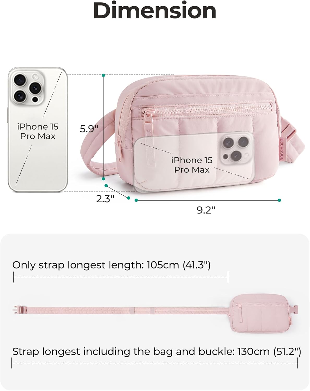 BAGSMART Fanny Packs for Women Cross Body, Quilted Puffy Belt Bag with Pockets, Fashion Waist Packs for Traveling Hiking, Chocolate