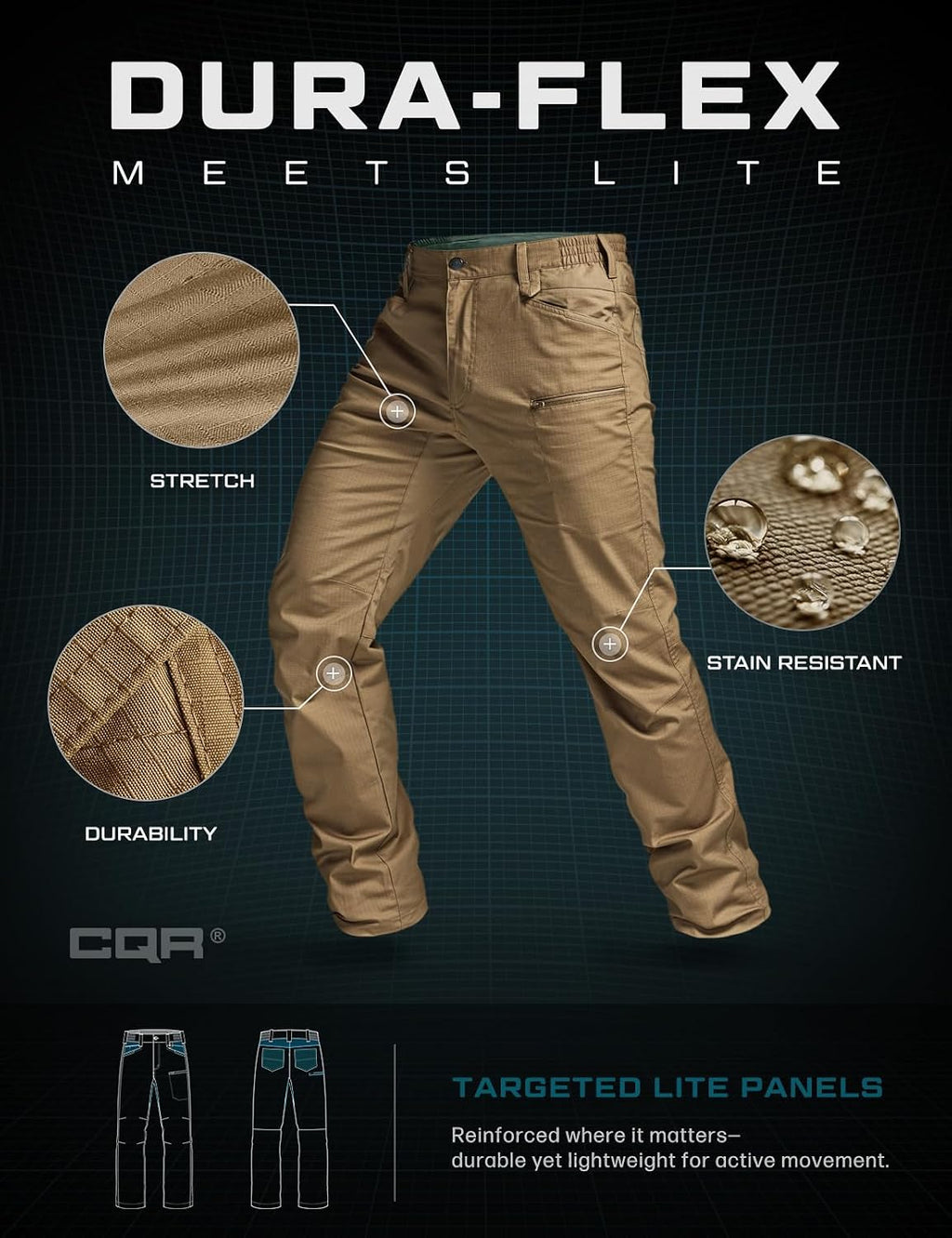 CQR Men's Flex Stretch Tactical Pants, Water Resistant Ripstop Cargo Pants, Lightweight EDC Outdoor Work Hiking Pants
