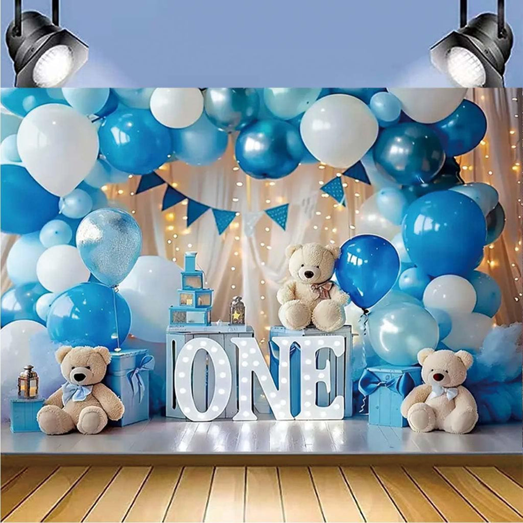 Hot Air Balloon Cloud Star Bear Travel Birthday Backdrop for Photography, Blue-02, 7x5feet, Vinyl Fabric, Baby Shower & Birthday Occasion