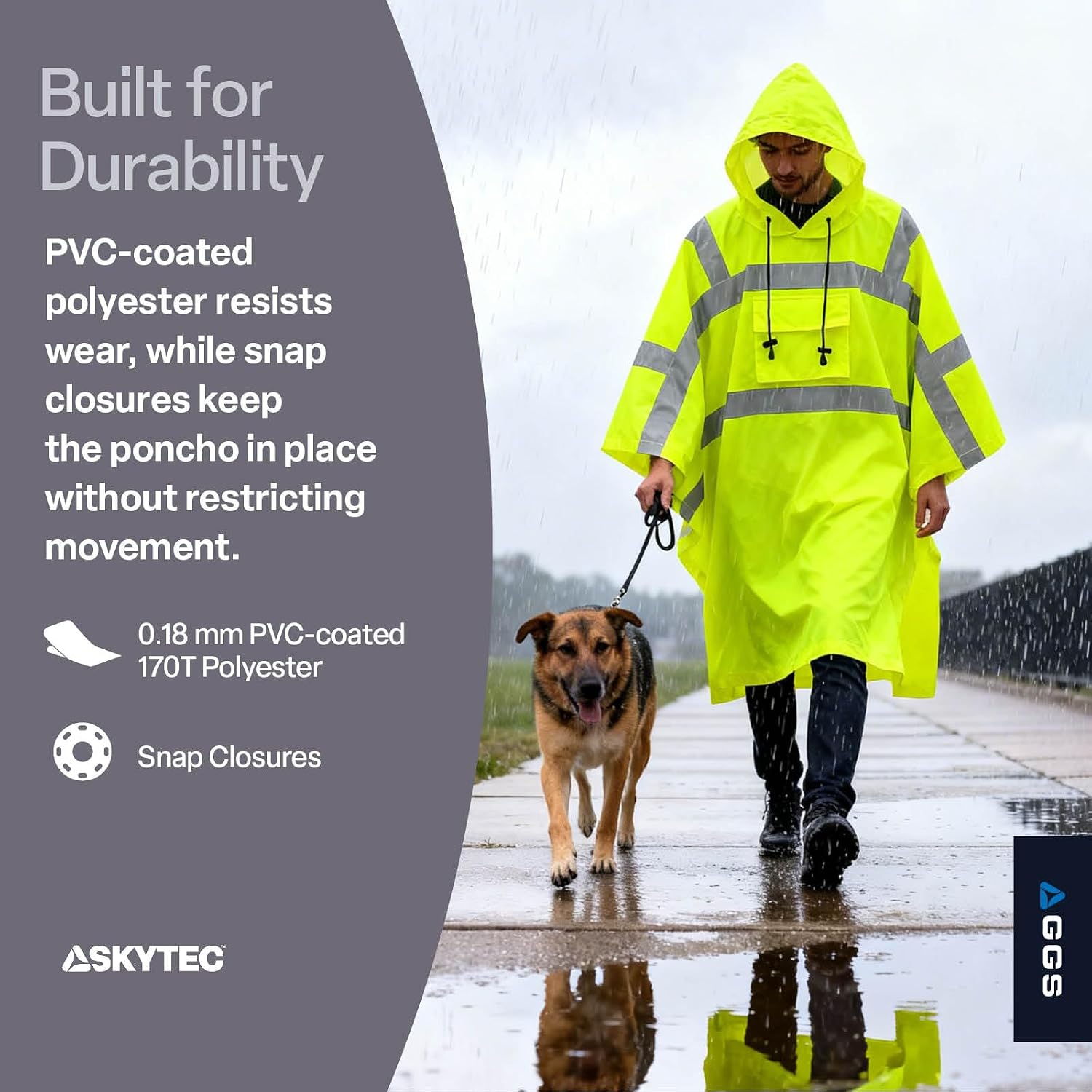 GGS Rain Poncho - High Visibility, Reflective, Wind and Waterproof with Drawstring Hood, Rain Gear for Construction, Camping, Fishing, Hiking, One Size