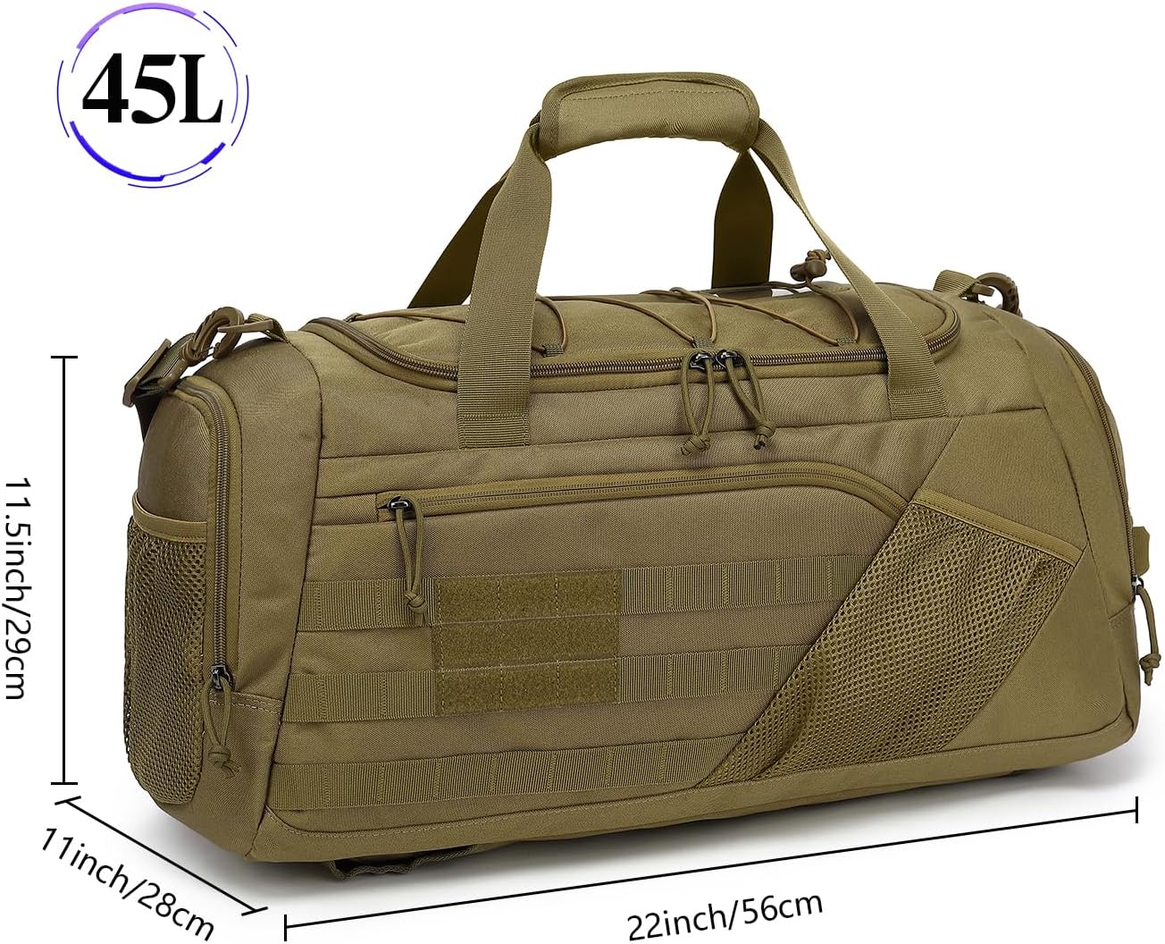 3-in-1 Tactical Gym & Travel Duffle Bag Backpack Men Multi-Functional 45L Military Sports Duffle Bag with Shoe Compartment & Wet Pocket for Workout Weekender Overnight Bag with Molle Webbing, Brown