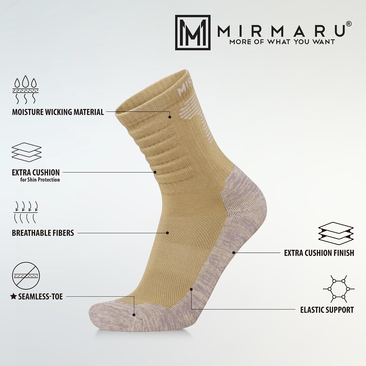 MIRMARU 3 Pairs Seamless Toe Hiking Outdoor Trail Running Trekking Moisture Wicking Cushion Crew Athletic Socks