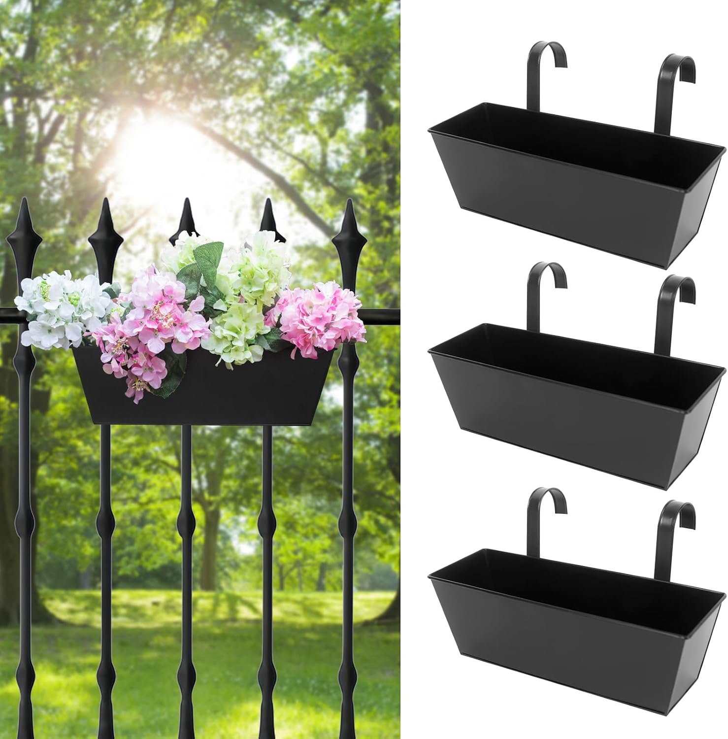 16 Inch Railing Planters Box Metal Hanging Flower Pot 5 Pcs