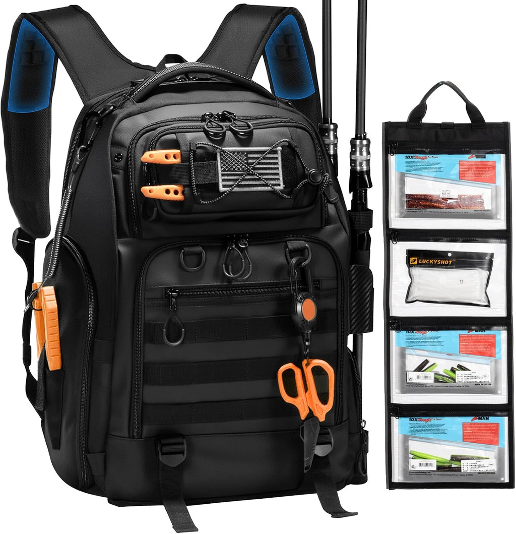 50L Fishing Backpack with 2 Rod Holders Storage, Comfortable Straps
