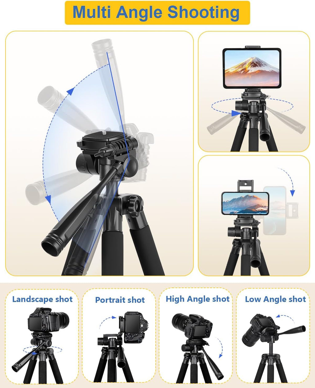 JOILCAN 67" Phone iPad Tripod, Professional Camera Tripod