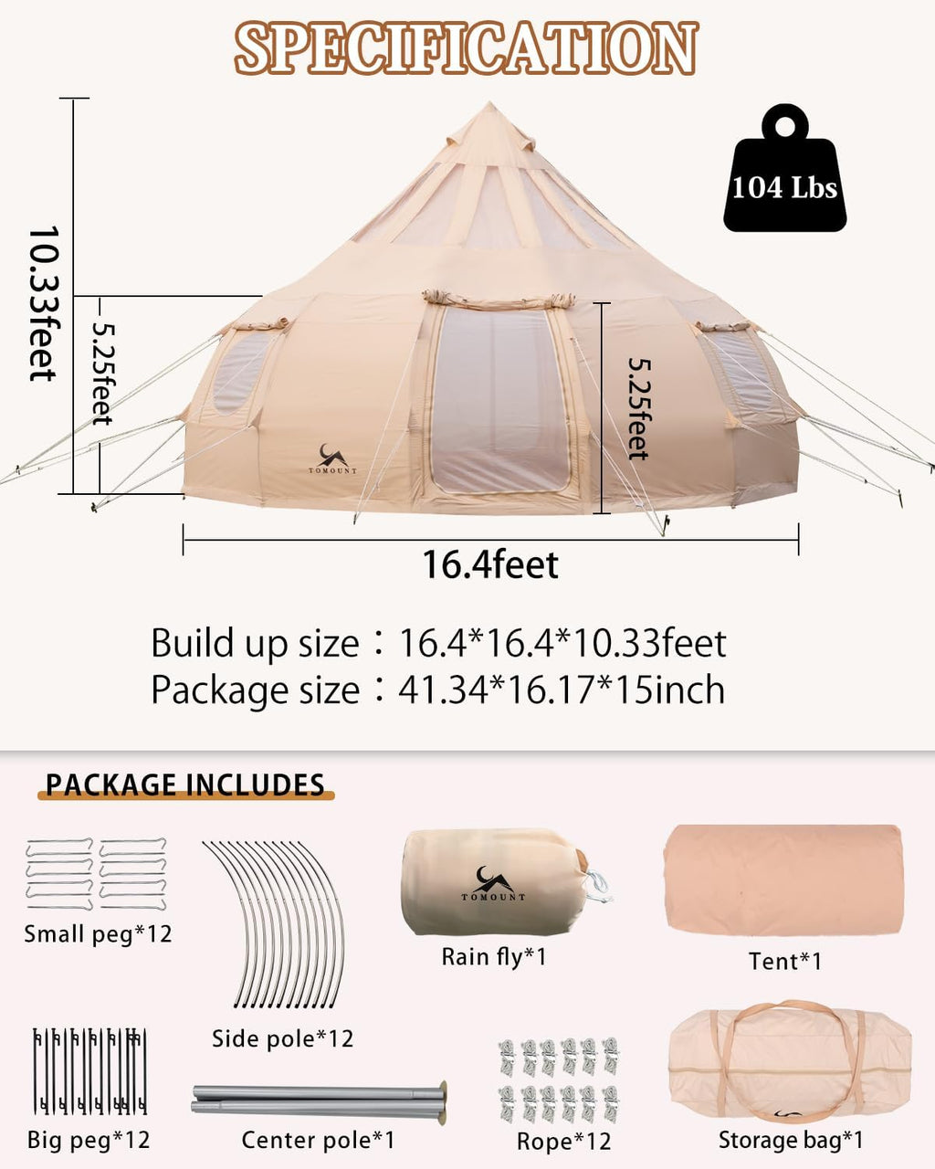 TOMOUNT Canvas Tent with Rainfly Stove Jack Glamping Yurt TPU Roof