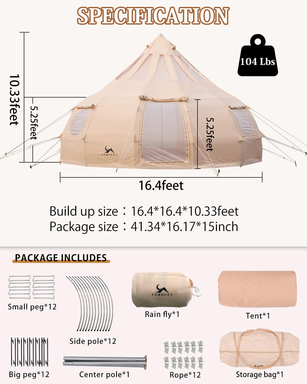 TOMOUNT Canvas Tent with Rainfly Stove Jack Glamping Yurt TPU Roof
