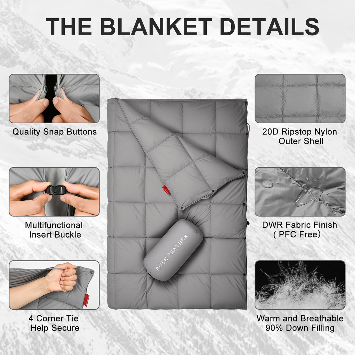 Down Camping Blanket - Lightweight, Packable, Warm & Puffy Outdoor Travel Quilt for Sleep, Hiking, Backpacking, Stadium, Festivals, Water-Resistant Sleeping Bag 55"x79"