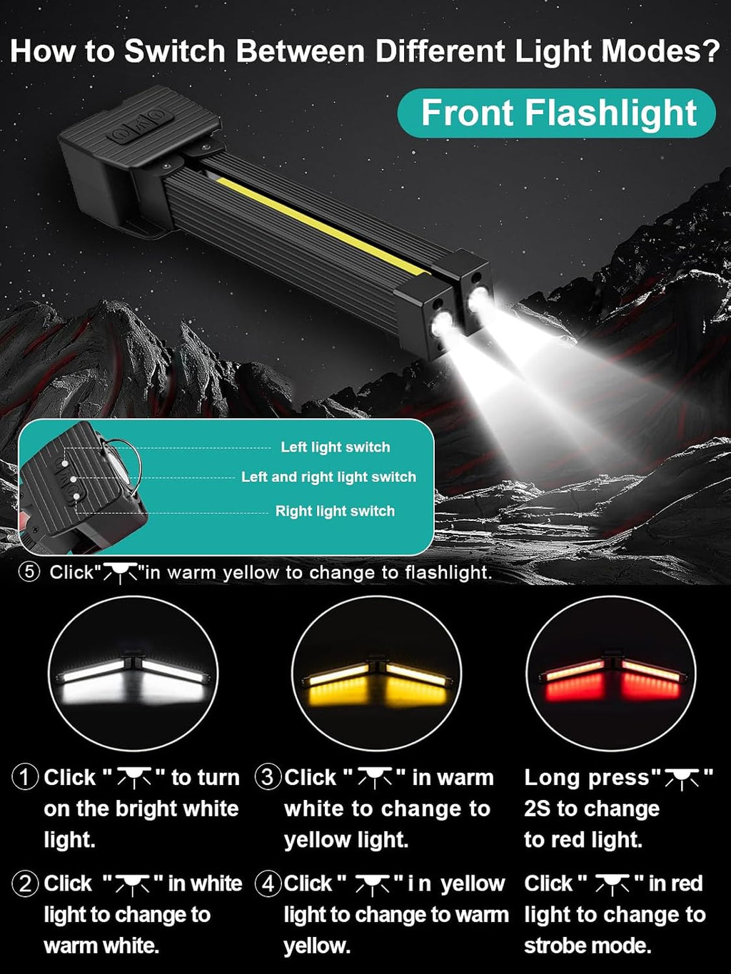Gym Lamp, Portable Gym Lighting for Posing, Magnetic Work Light Rechargeable, 180°Rotate Foldable Camping Lamps with Hang Hook, Hiking Handheld LED Flashlight - Black