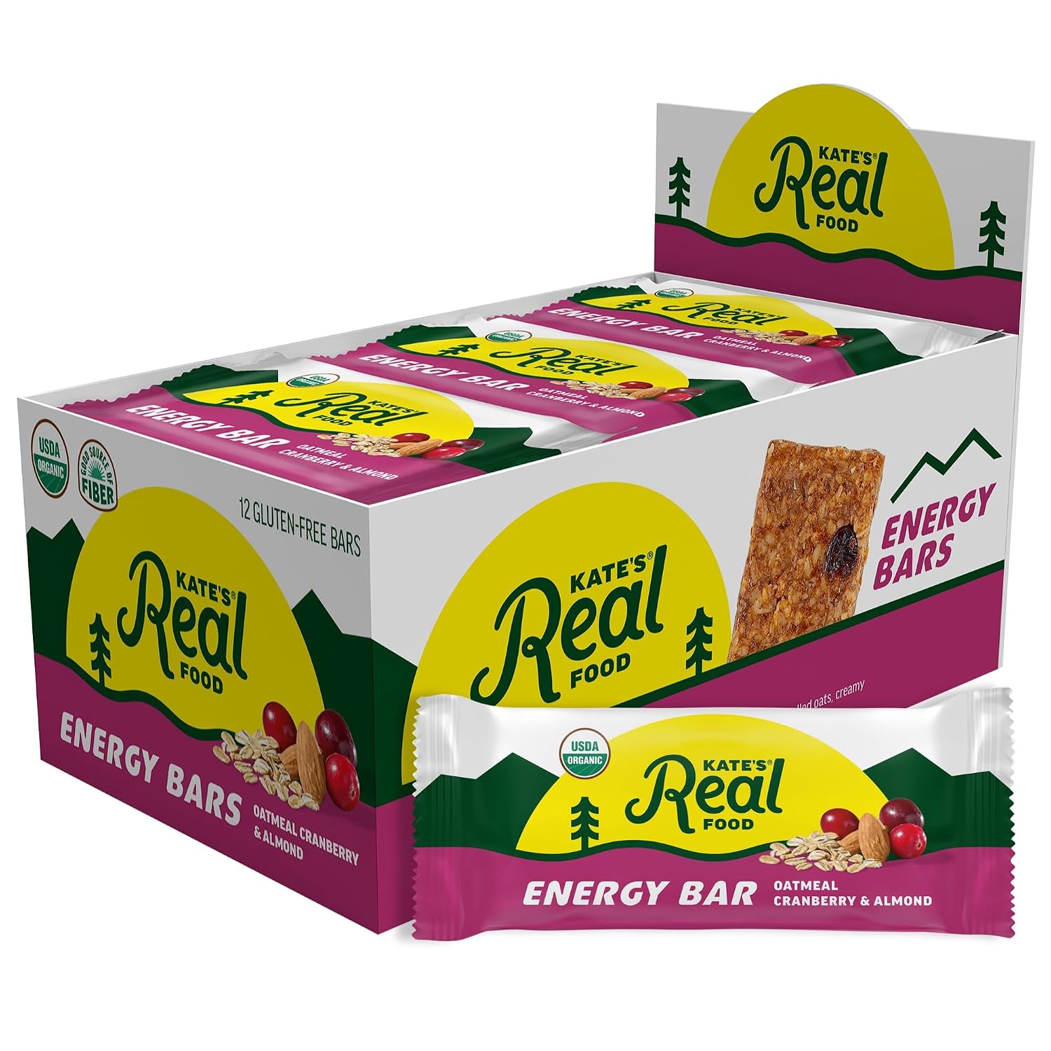 Kate's Real Food Organic Energy Bars Oatmeal Cranberry Almond (Pack of 12)