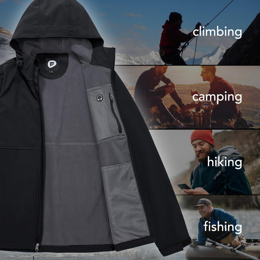 Garemcy Men's Insulated Softshell Jacket Water Resistant Lightweight Fleece Lined Windbreaker with Hood