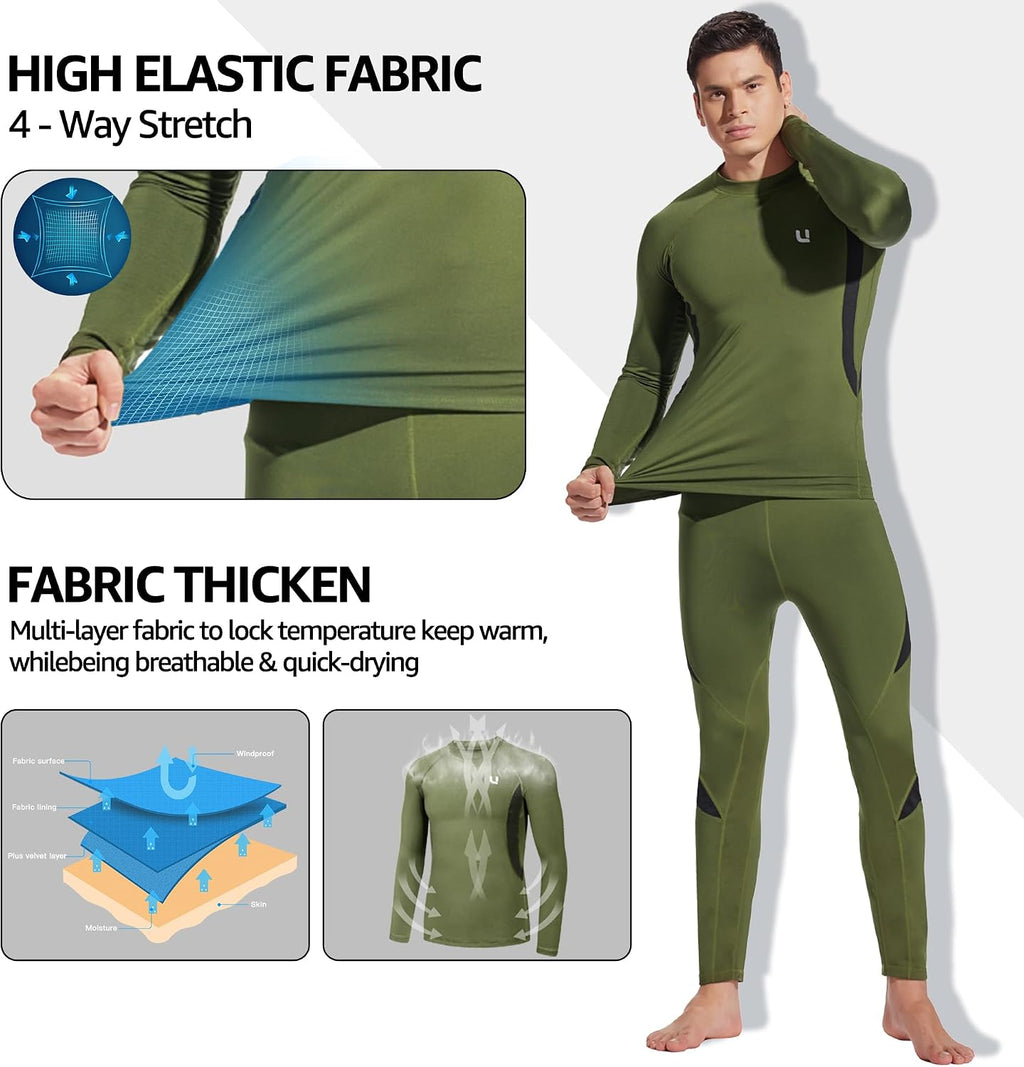 UNIQUEBELLA Men's Thermal Underwear Sets Top & Long Johns Fleece Sweat Quick Drying Thermo Base Layer