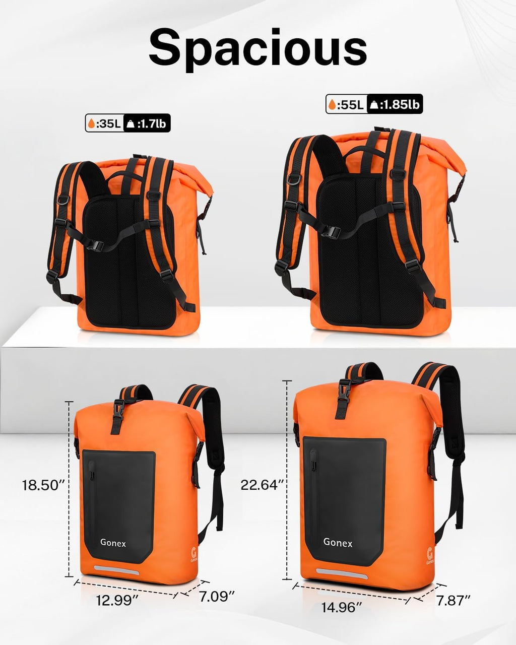 Gonex Waterproof Ultralight TPU Backpack 55L Roll Top Dry Bag, Kayaking
