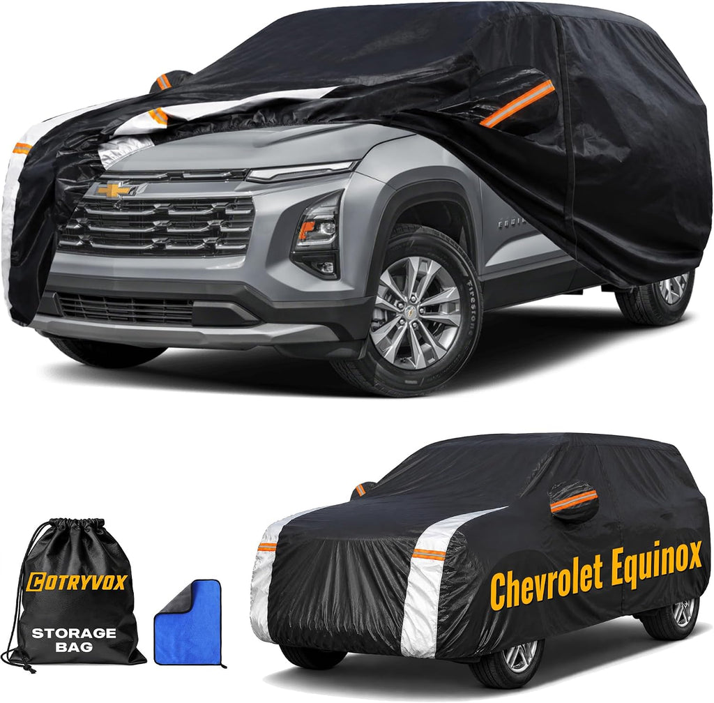 Chevrolet Chevy Equinox Car Cover 100% Waterproof All Weather, Gift with Towel, SUV Car Cover Custom Fit 2005-2026 Chevrolet Equinox, Full Exterior Covers Rain Sun UV Protection with Door Zipper.