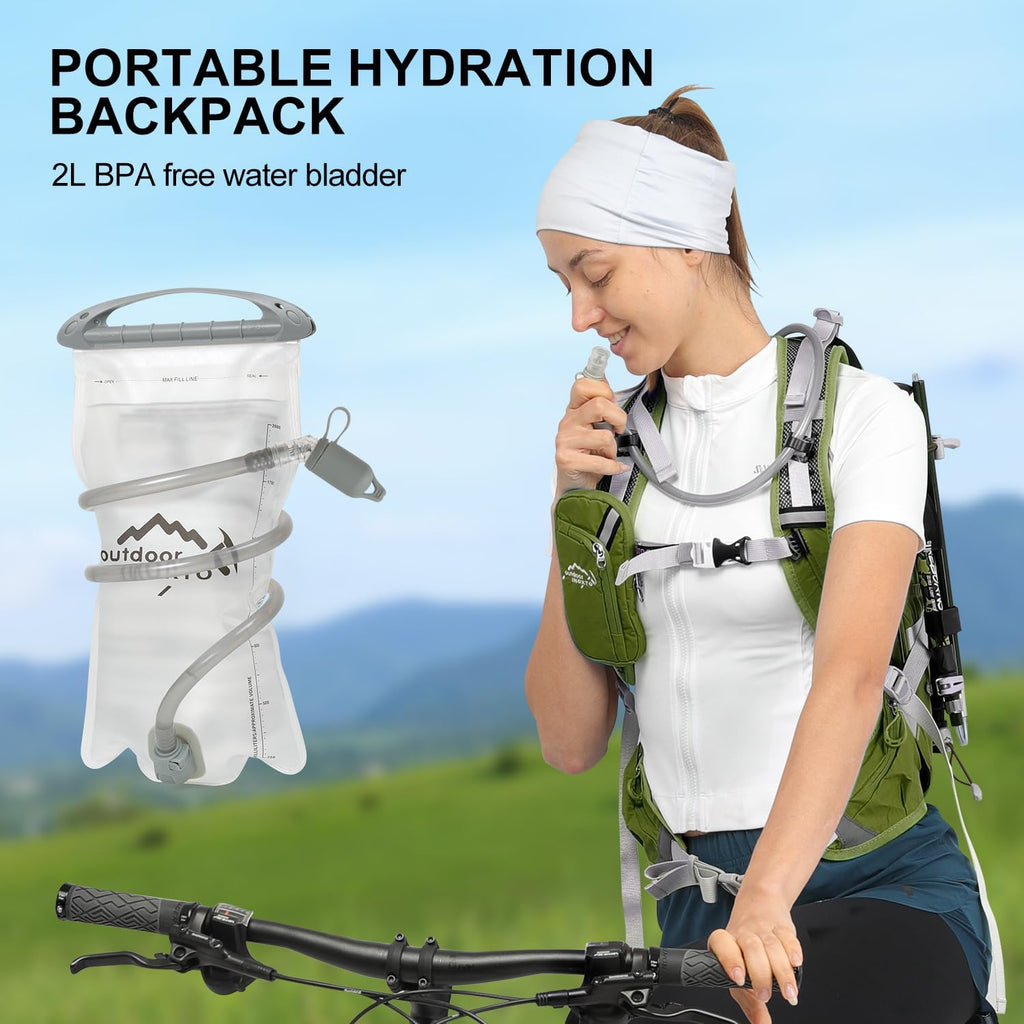 IX INOXTO 20L Hydration Backpack, Waterproof Hiking Internal Frame Backpacks with 2L Hydration Water Bladder and Rain Cover for Men, Lightweight Travel Daypack for Cycling,Camping,Ski (dark green)