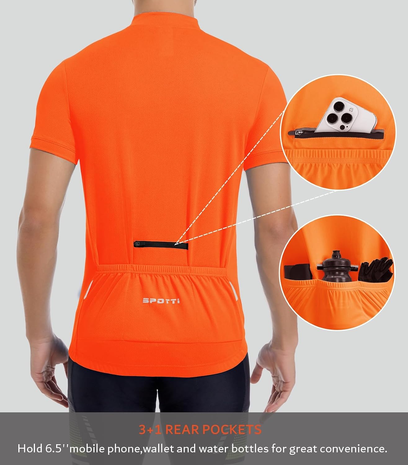 Spotti Men's Cycling Jersey Short Sleeve Half-Zip Bike Shirt, 4 Pockets