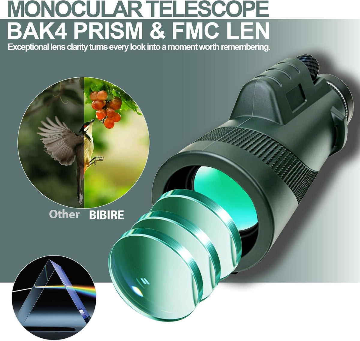 BIBIRE 40x60 Monocular Telescope for Adults High Powered with Phone Adapter