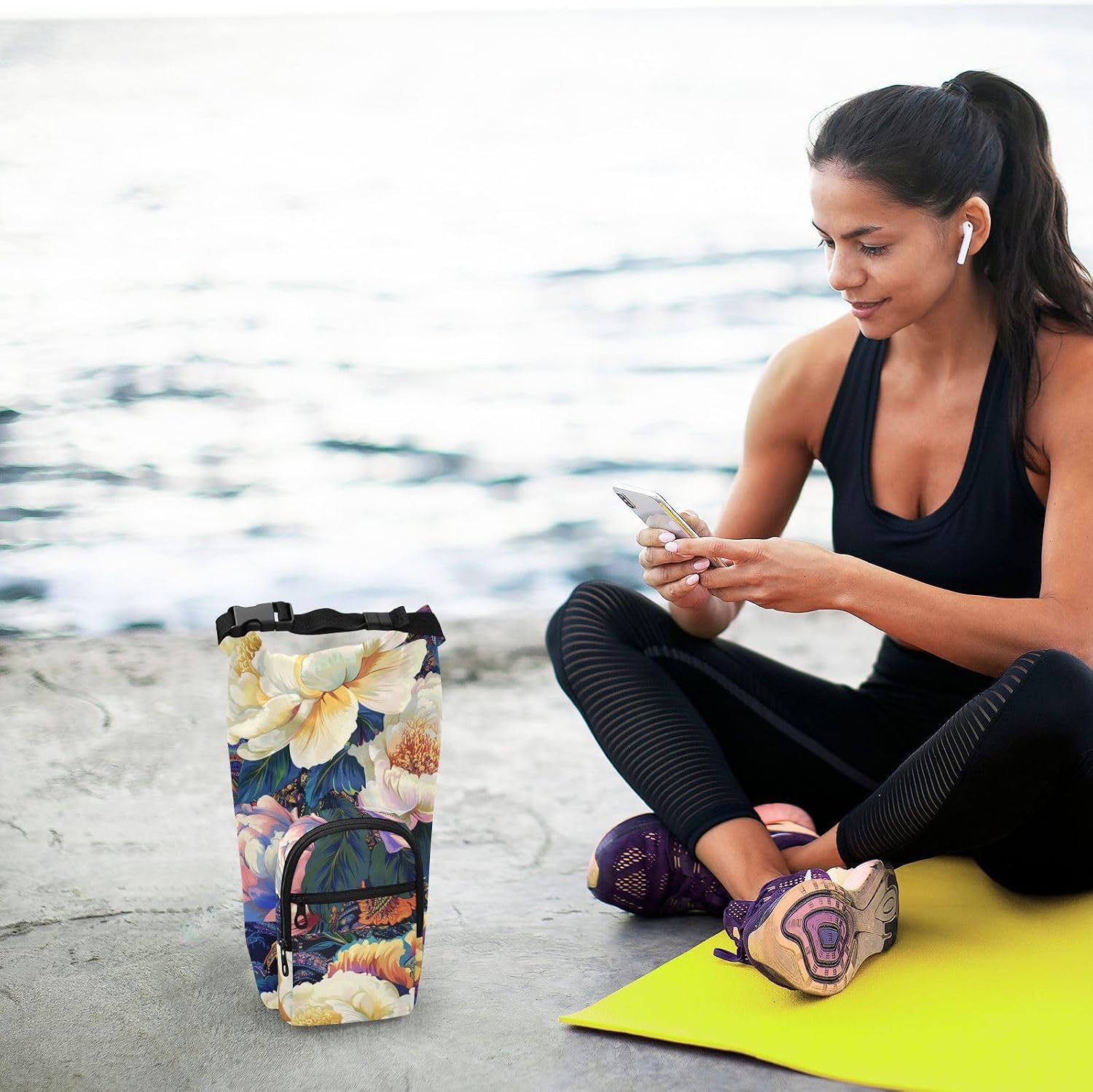 Peony Flowers Paisley Colorful Water Bottle Holder with Strap Insulated Water Bottle Carrier Crossbody Bags Pouch with Phone Pocket for Travel Gym Hiking Walking Running