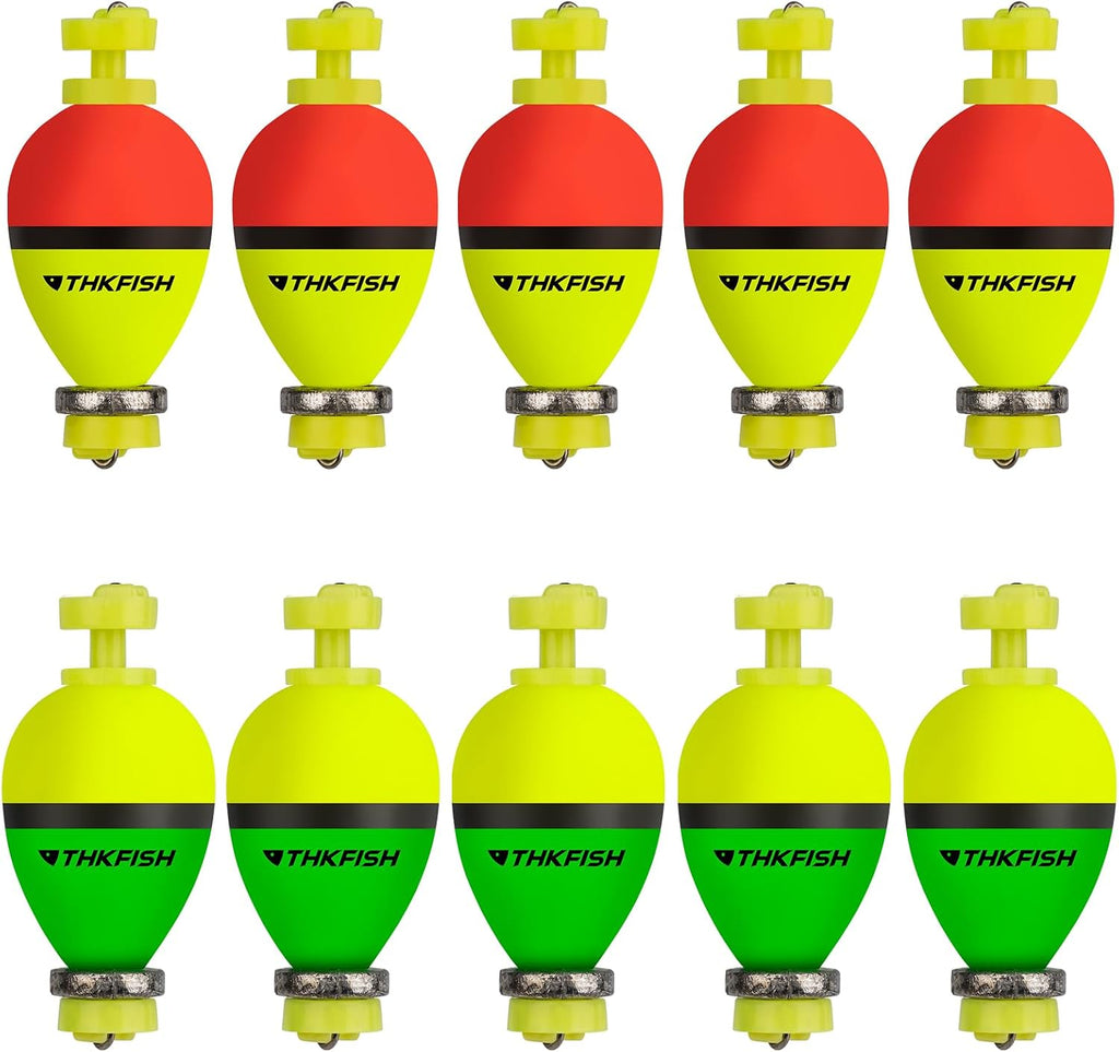THKFISH Fishing Bobbers Floats,10 Packs Weighted Bobbers, Foam Oval Slip Bobbers for Fishing, Three Colours Crappie Bobbers, for Fishing Bluegill Crappie Panfish Bass Trout, 1in 1.5in 2in
