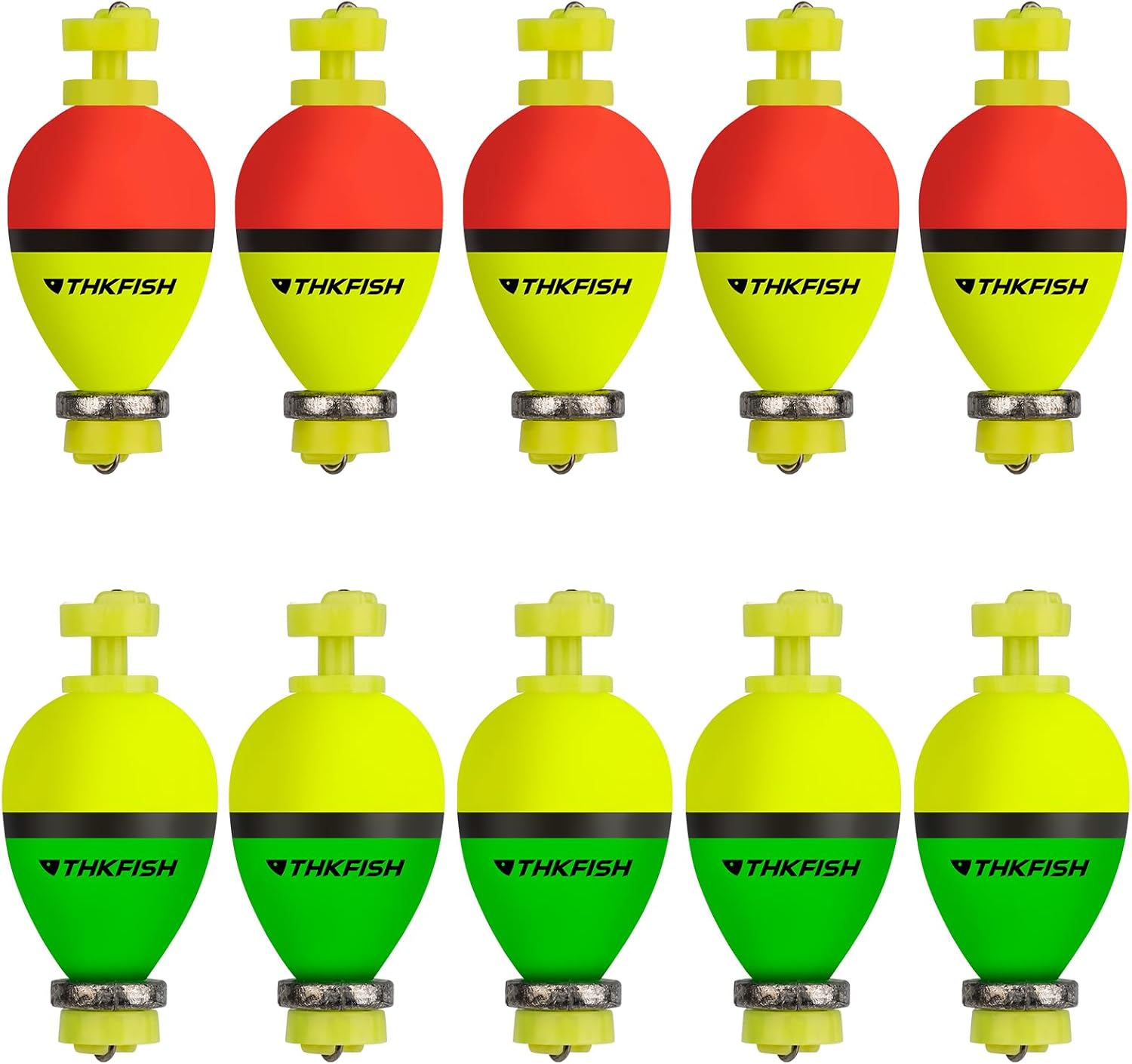 THKFISH Fishing Bobbers Floats,10 Packs Weighted Bobbers, Foam Oval Slip Bobbers for Fishing, Three Colours Crappie Bobbers, for Fishing Bluegill Crappie Panfish Bass Trout, 1in 1.5in 2in