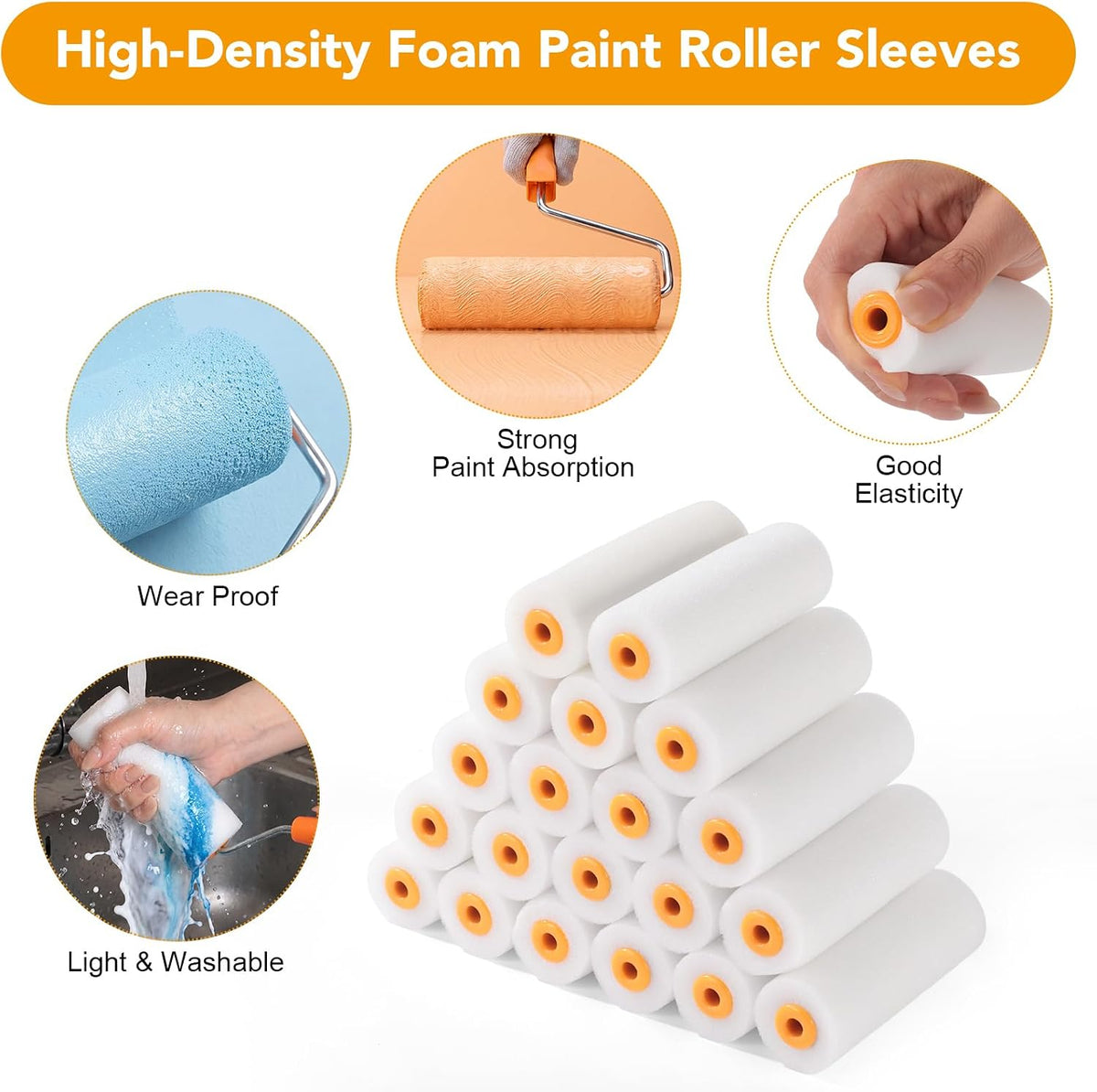 Foam Paint Roller Covers 4 Inch x 3/8 Inch 40 Pack