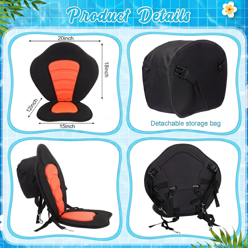 Vinsot Kayak Seat Cushion Universal Paddle Board Seat with Back Support Adjustable Non Slip Boat Chair Seats with 4 Straps and Storage Bag for Kayak Boat Sup Canoe