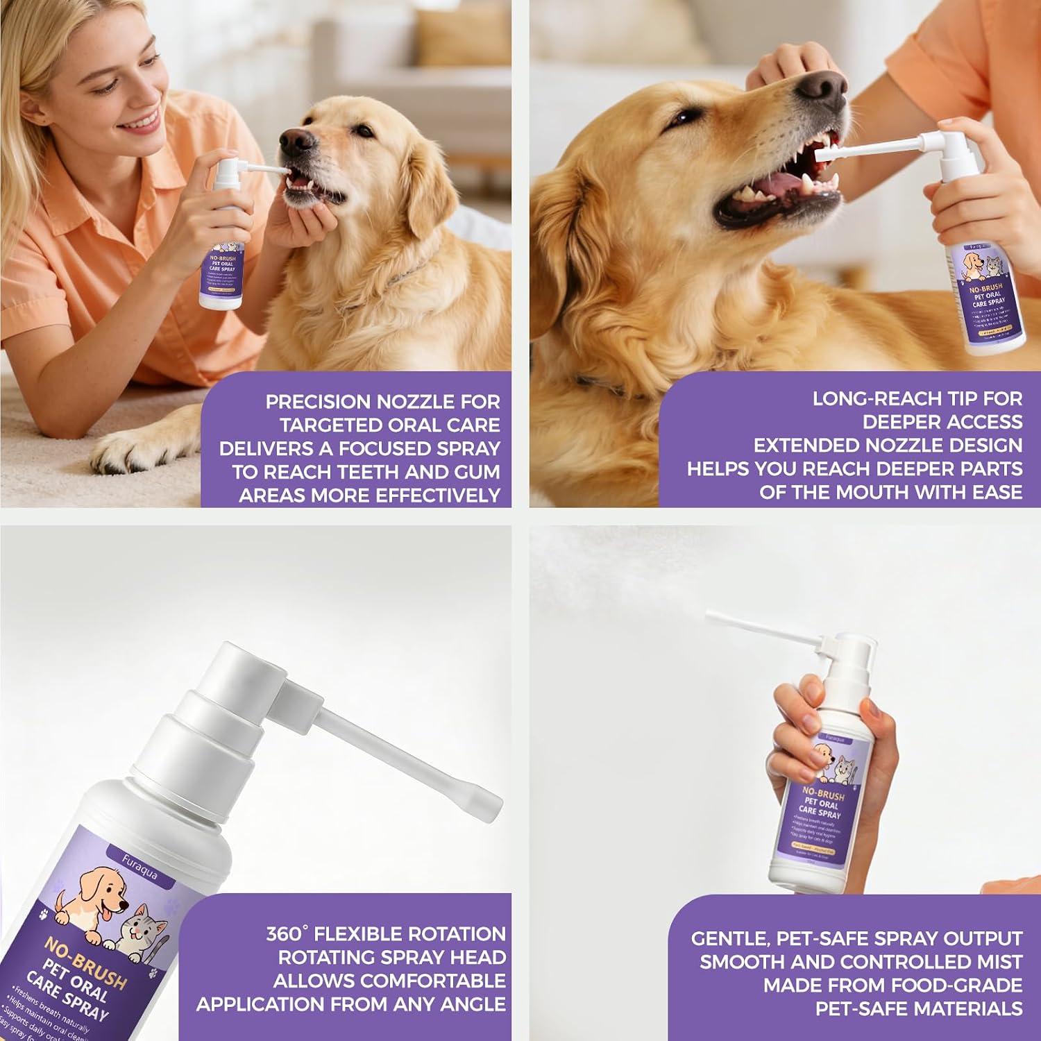 Furaqua Pet Dental Spray, Cleaning Spray for Dogs Teeth, Pet Breath Freshener – Dog Oral Care & Cat Teeth Cleaning - Targets Bad Breath, Plaque & Tartar - No Brushing(1)