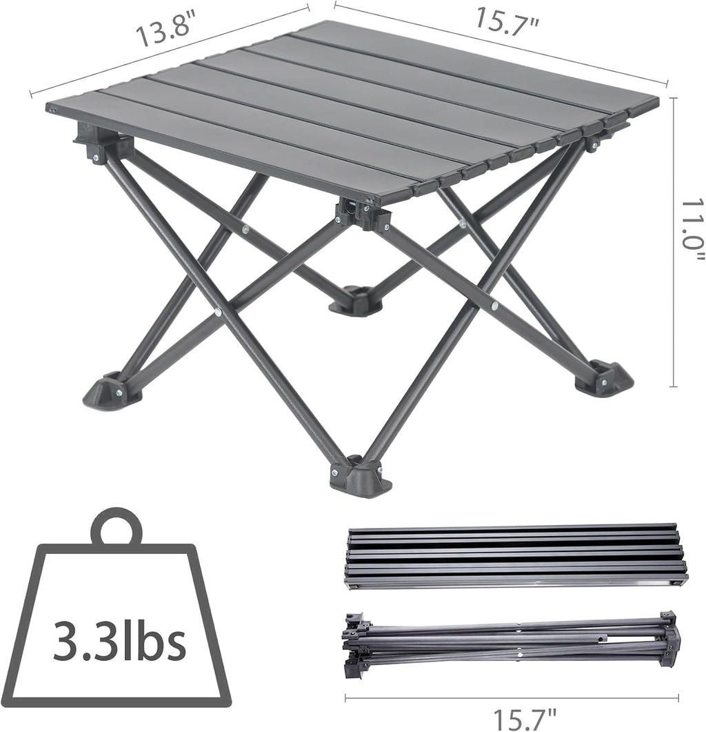 Wind Tour Roll-Up Camping Table, 4-Person Lightweight Portable Outdoor Table with Carry Bag for Picnics BBQ Travel (15.7”x13.7”x11” Black)