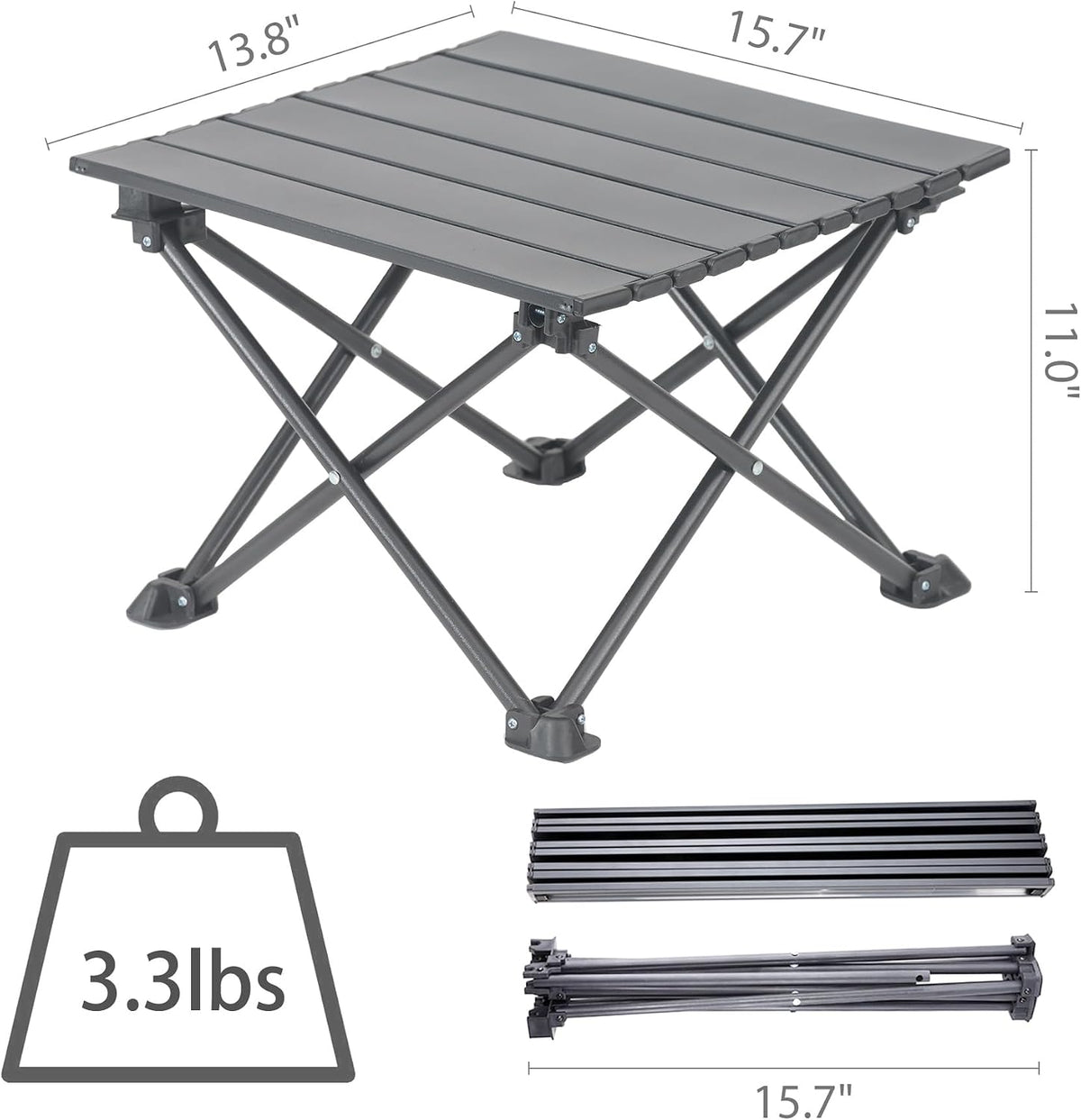 Wind Tour Roll-Up Camping Table, 4-Person Lightweight Portable Outdoor Table with Carry Bag for Picnics BBQ Travel (15.7”x13.7”x11” Black)