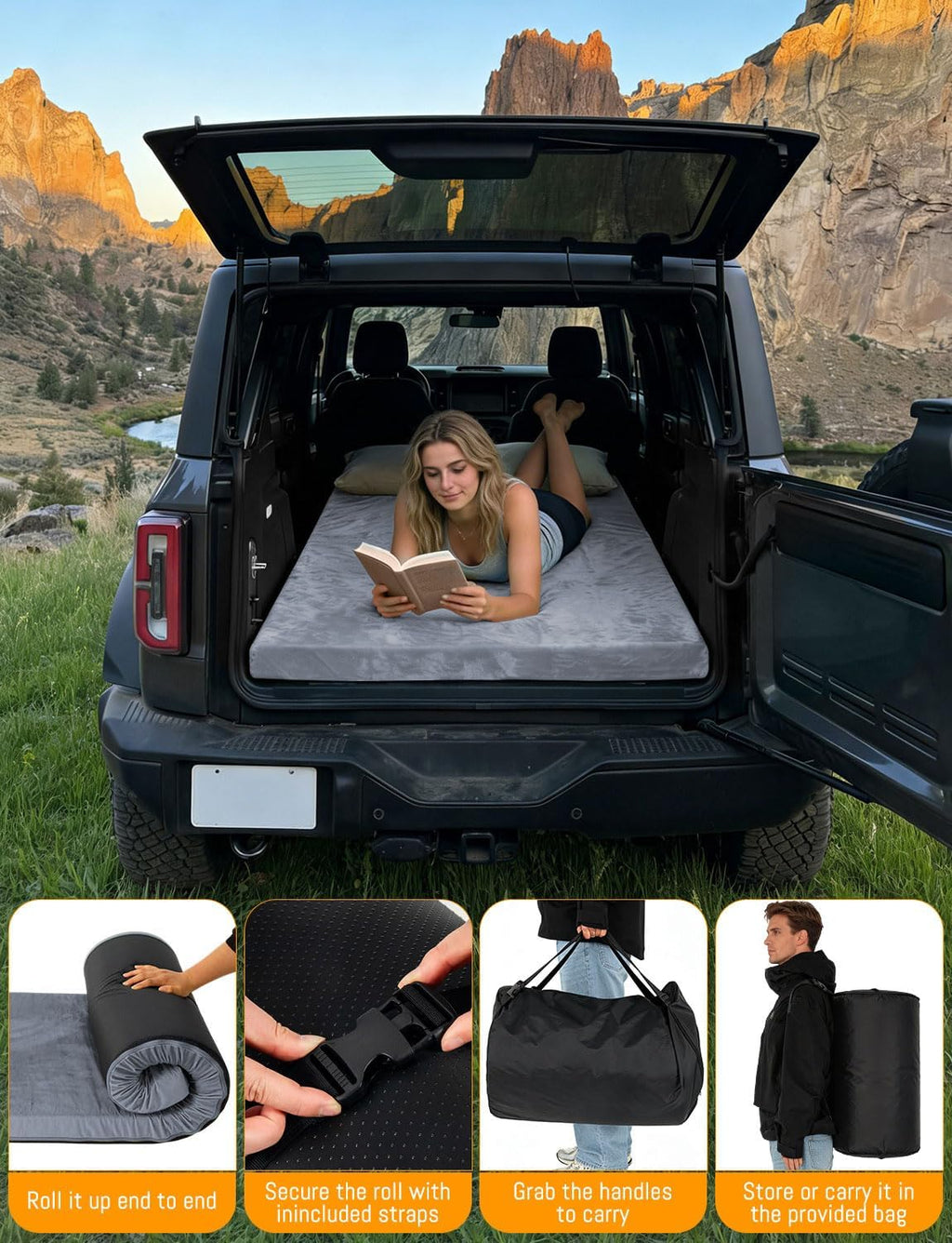 Memory Foam Camping Mattress, Ventilated Breathable Design CertiPUR-US & Oeko-TEX Certified Sleeping Pad Waterproof 3inch Non-Slip Portable Sleeping Camping Mat with Storage Bag for Car Travel