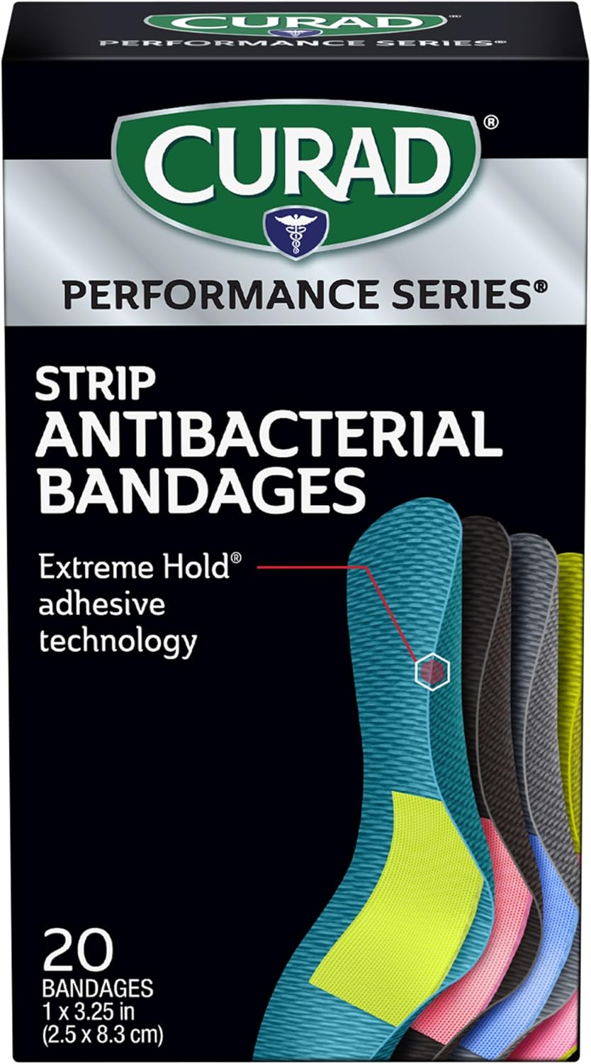 CURAD Performance Series Antibacterial Bandages, 1" x 3.25", 60 Count