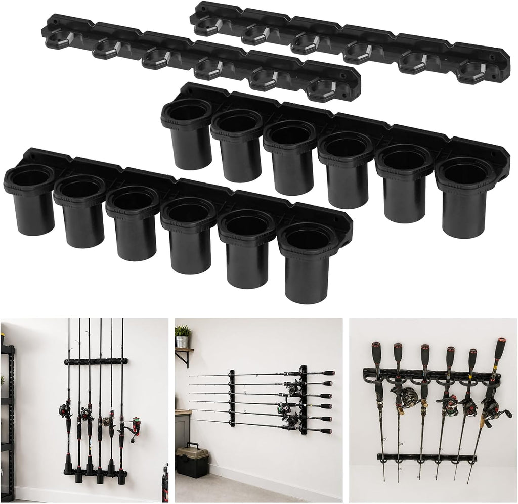 HITORHIKE Heavy Duty Fishing Rod Storage Rack, Wall/Ceiling Mount Vertical Pole Holder, Garage Fishing Pole Organizer for Gifts(Black-1pack)