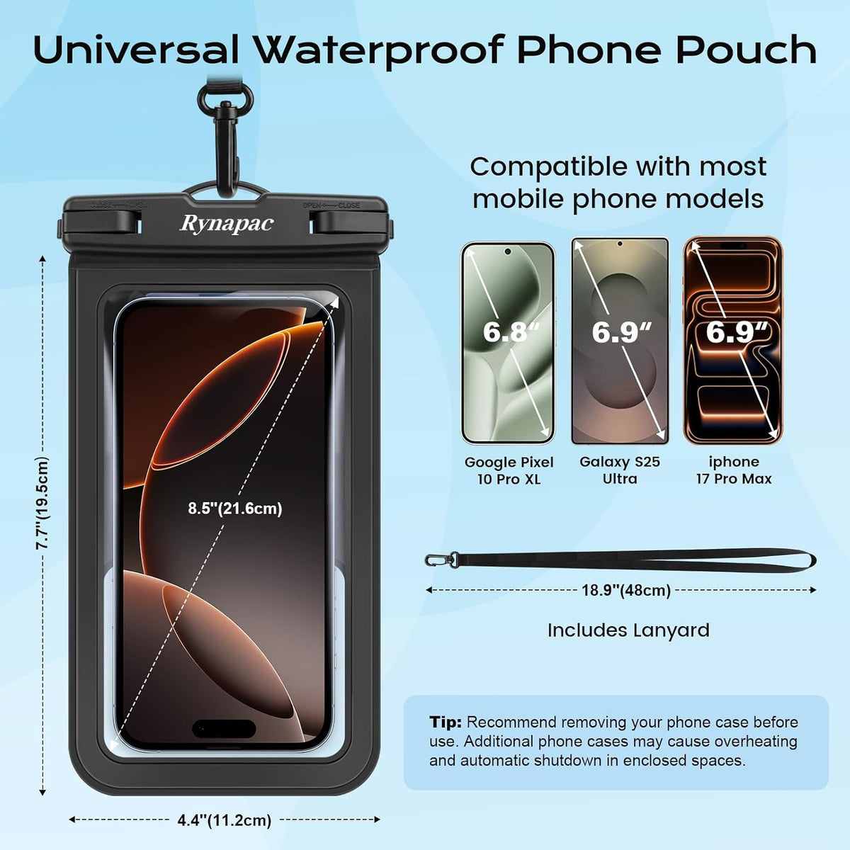 Rynapac Waterproof Phone Pouch 2 Pack, Waterproof Phone Case, [Up to 8.5'']