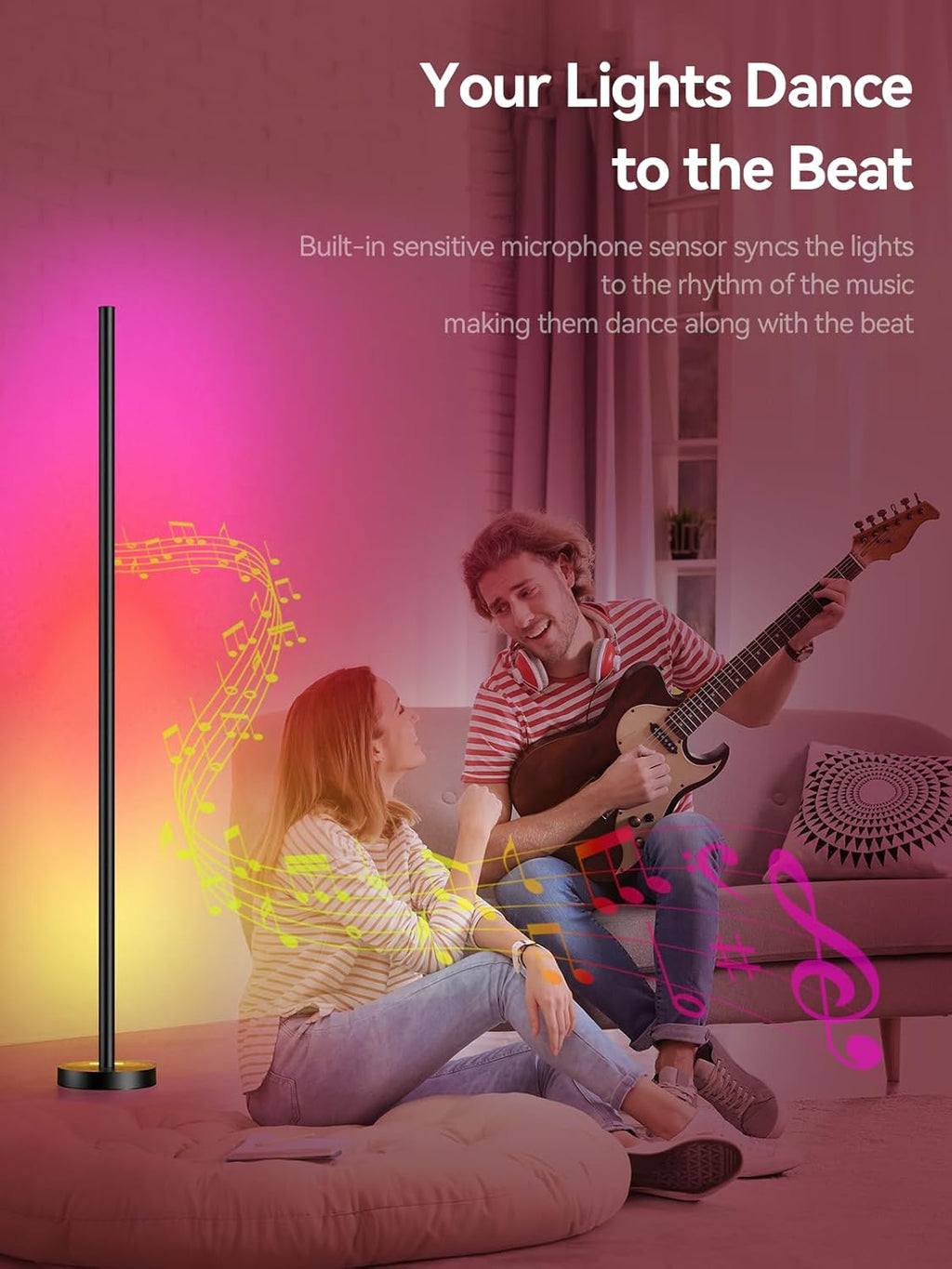 OIYN Smart RGBICW LED Corner Floor Lamp - 16 Million DIY Colors, 68+ Scenes, Music Sync, App & Remote Control, Color-Changing Ambient Lighting for Living Rooms, Bedrooms, and Gaming Rooms