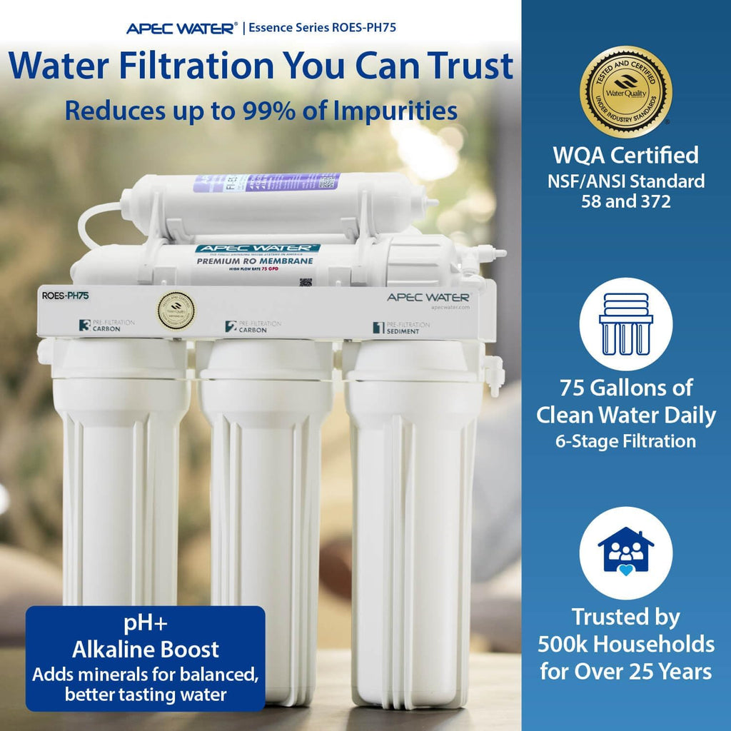 APEC Water ROES-PH75, 6-Stage Under Sink RO System, Alkaline, 75 GPD