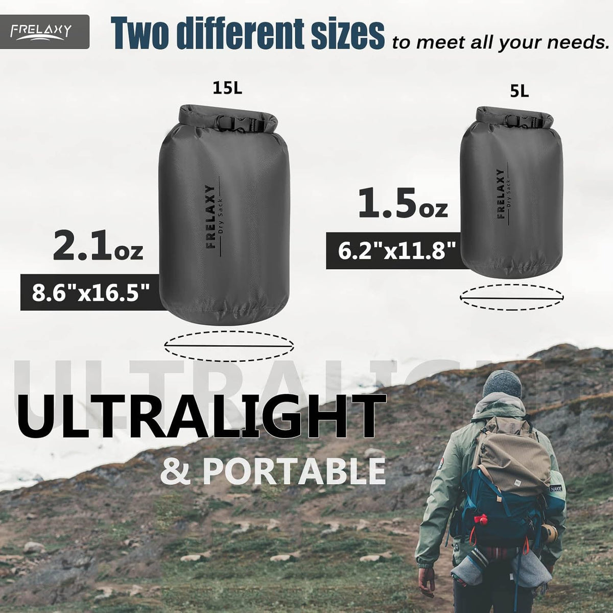 Frelaxy Waterproof Dry Bag 2 Pack, Lightweight Ripstop Dry Sack Set
