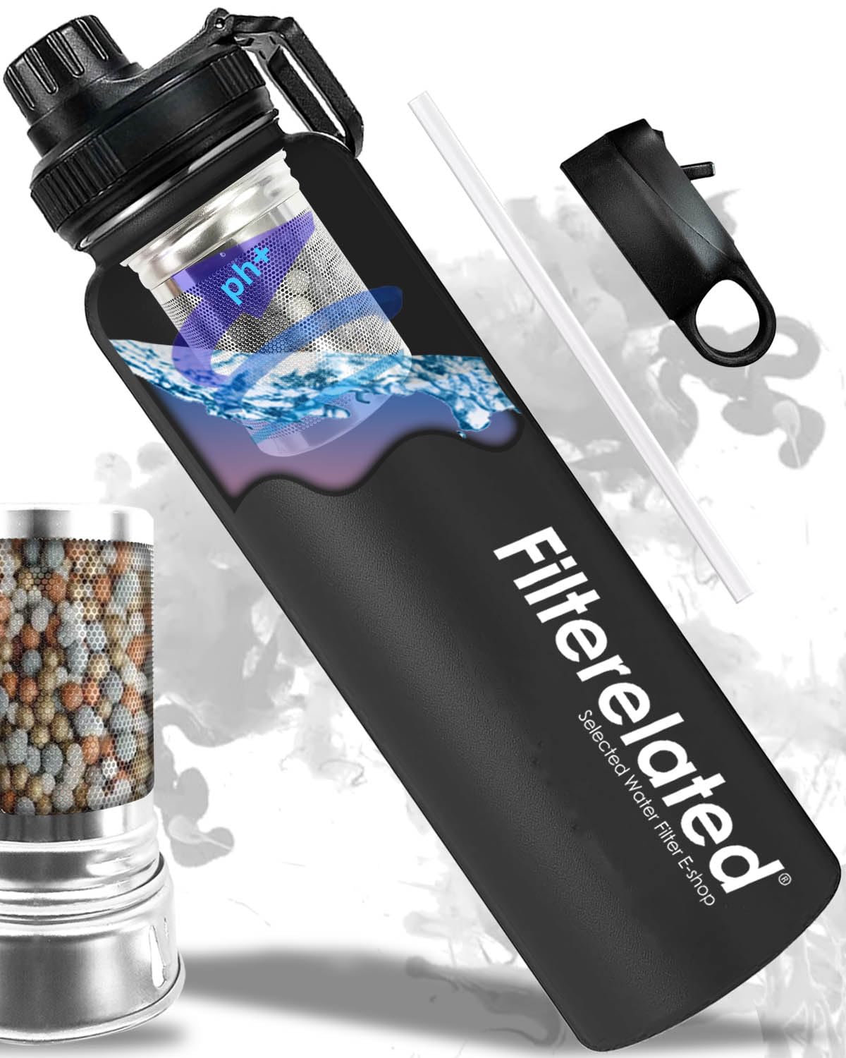 Filterelated 30oz Stainless Steel Alkaline Filter Water Bottle, Black