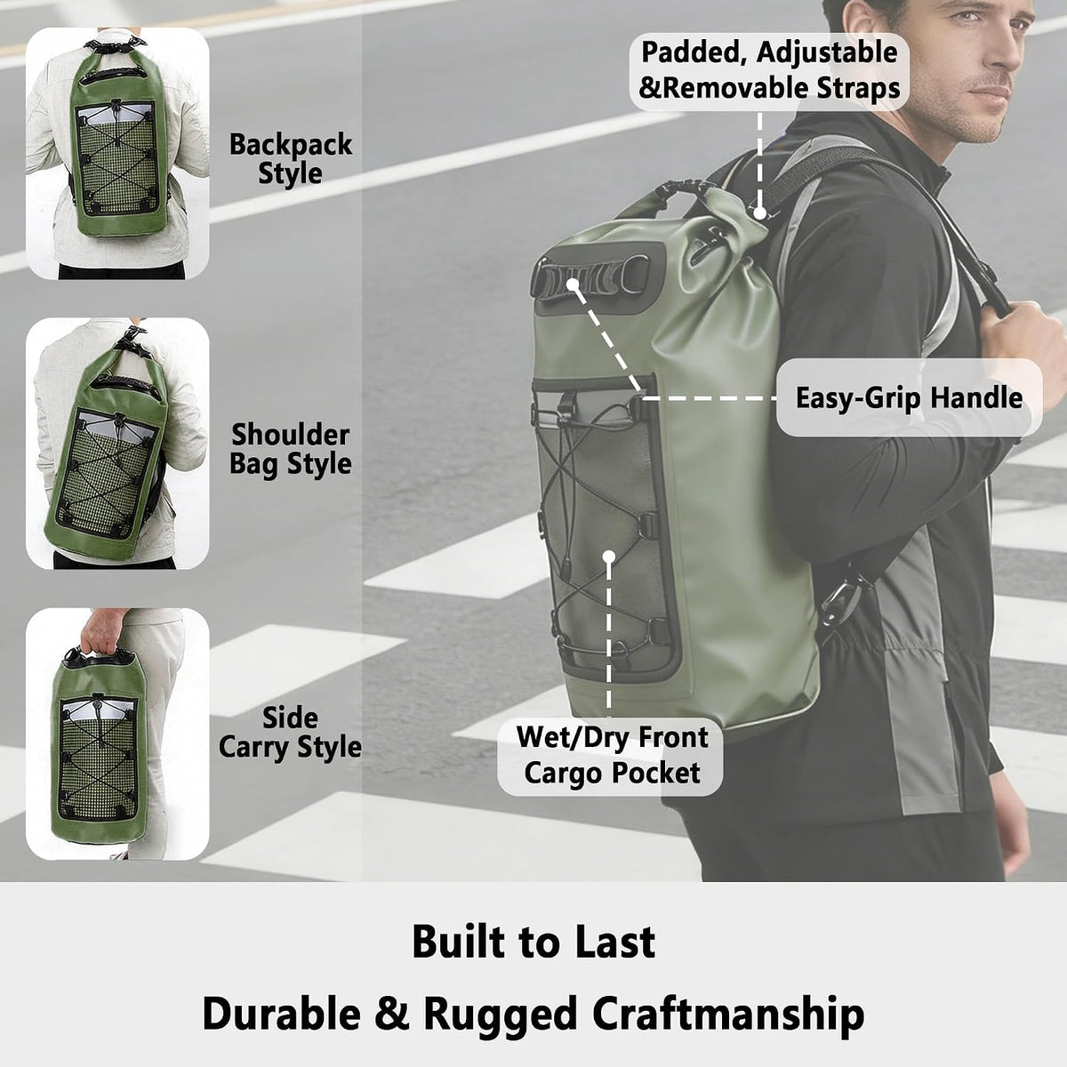 SHENDU 20L Roll-Top Waterproof Dry Bag Backpack for Kayaking Hiking（Olive）