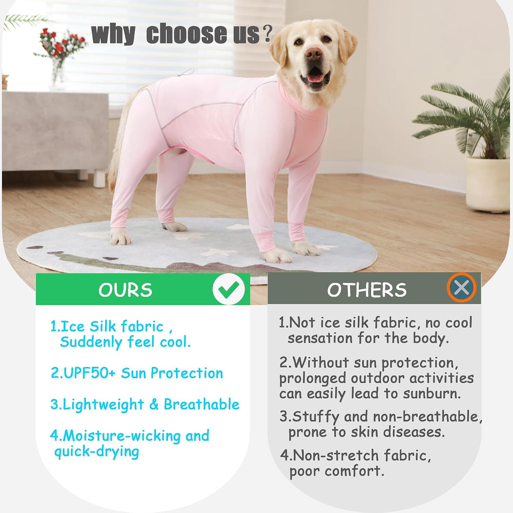 Dog Sun Protection Cooling Suit UPF 50+, Quick-Dry Breathable Jumpsuit for Large & Medium Dogs, Outdoor Dirt-Resistant Shedding Control Pet Apparel (Blush Pink, 7X-Large)