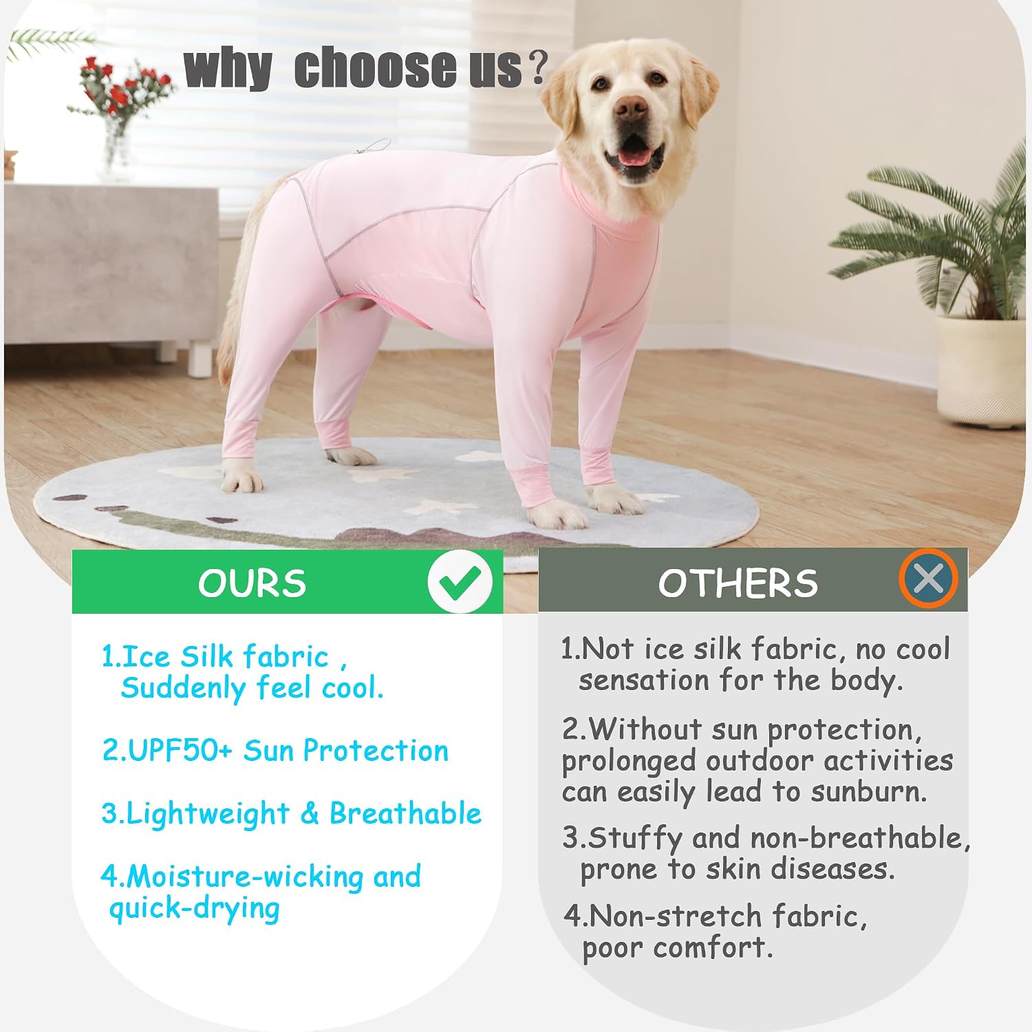 Dog Sun Protection Cooling Suit UPF 50+, Quick-Dry Breathable Jumpsuit for Large & Medium Dogs, Outdoor Dirt-Resistant Shedding Control Pet Apparel (Blush Pink, 7X-Large)