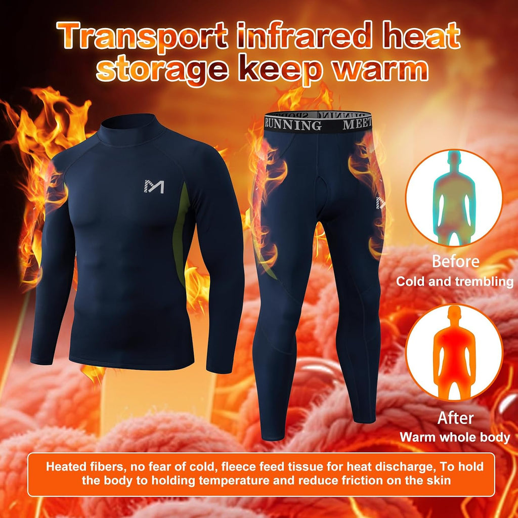 MEETYOO Thermal Underwear for Men, Winter Gear Long Johns Base Layer Top and Bottom Set for Skiing Running