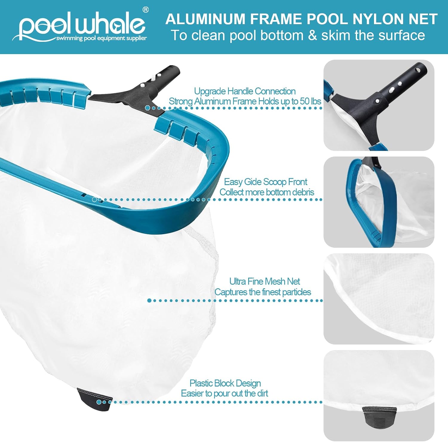 POOLWHALE 17.5" Ultra Fine Mesh Pool Pollen & Sand Skimmer Rake Net