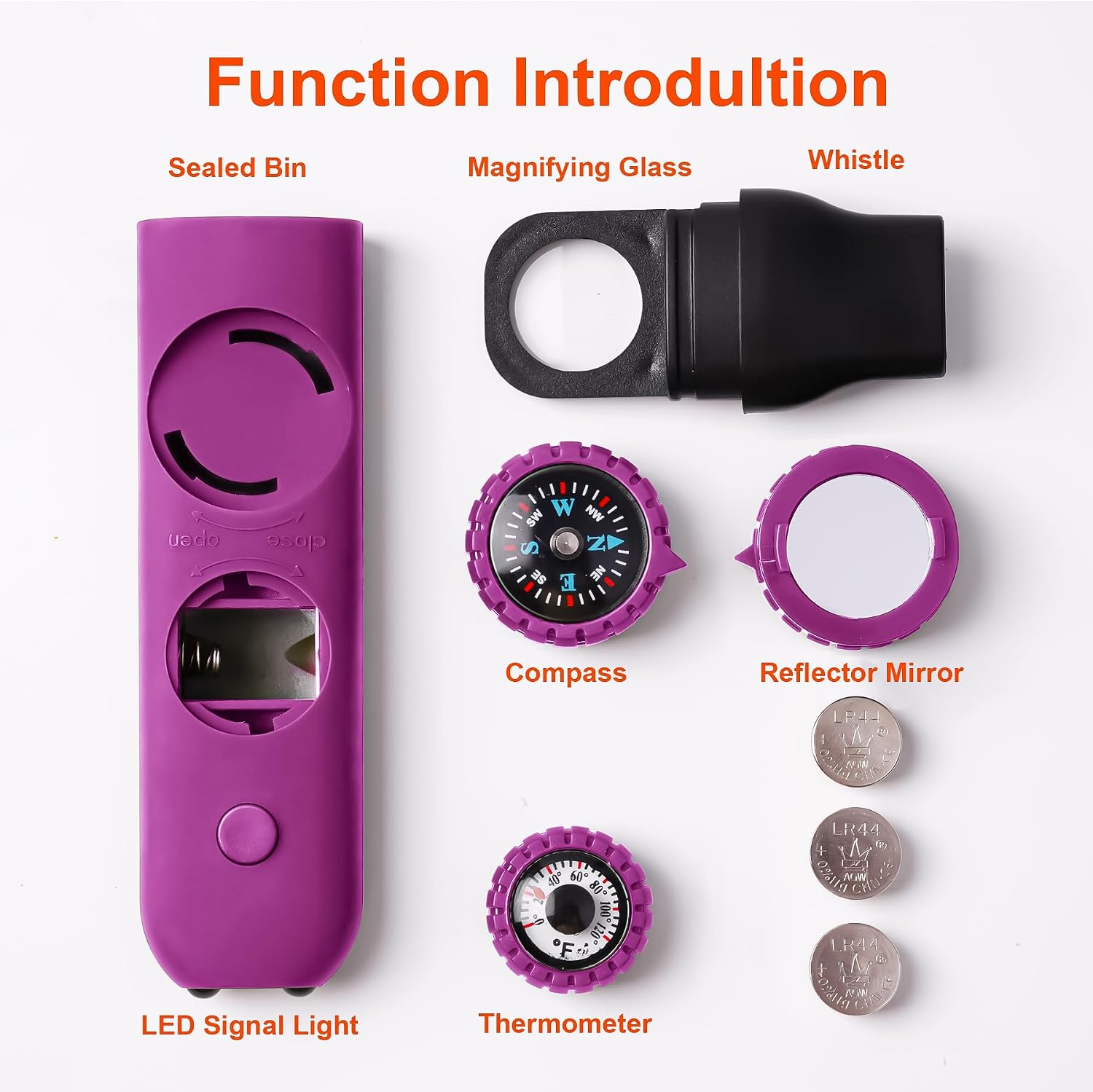 Emergency Survival Safety Whistle，Whistle for Kids with Lanyard,Compass,Thermometer,Ideal for Kayaking, Boating, Hiking, Camping, Climbing