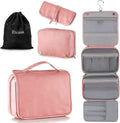Elviros Hanging Travel Toiletry Bag for Women, 3-in-1 Large Makeup Bag and Cosmetic Organizer, Vegan Leather Waterproof Skincare Case for Travel Size Toiletries and Accessories, Gift for Women