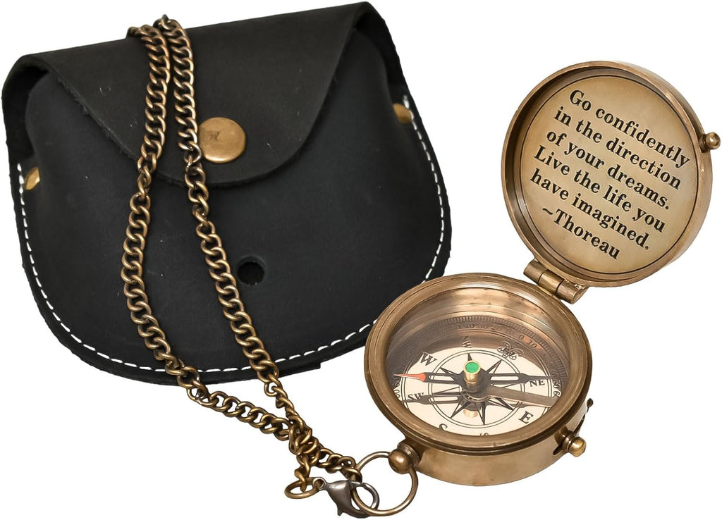 Thoreau's Go Confidently Engraved Compass - Graduation Gift for Him, Cool High School Gift, Boating & Hiking Compass