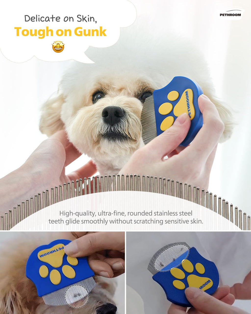 PETHROOM Professional Eye Comb for Pets, Stainless Steel Tear Stain Remover